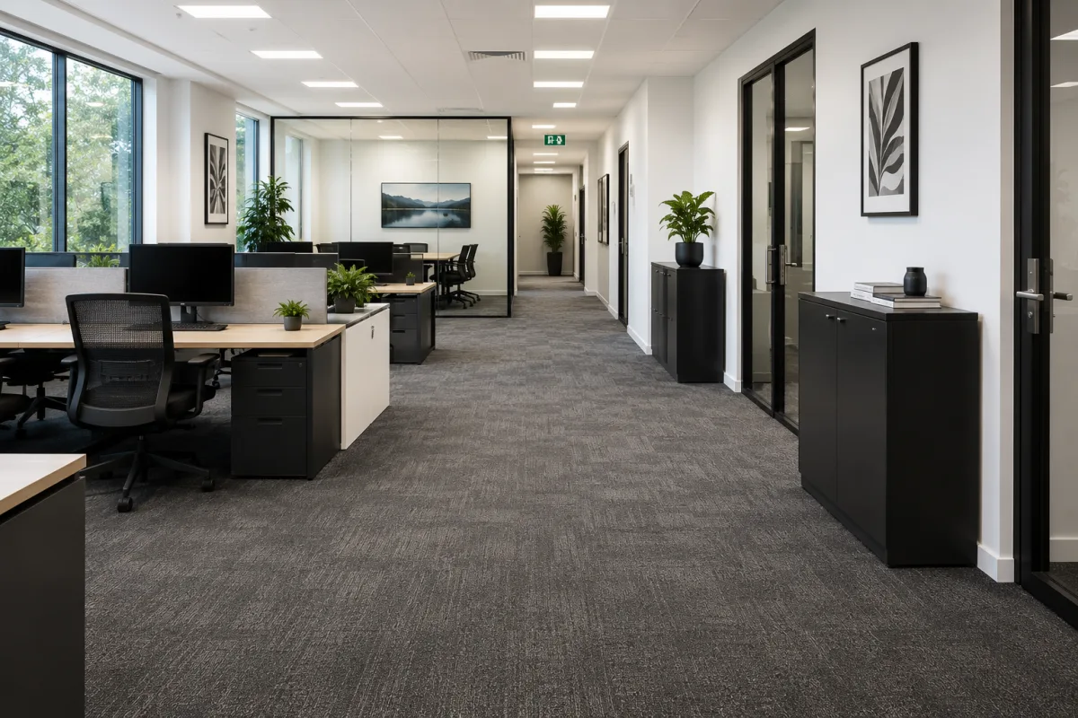A deep-cleaned open-plan office floor