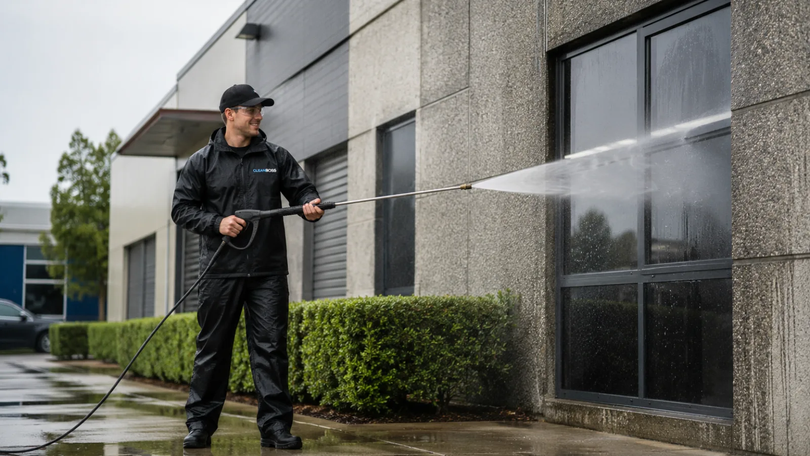 A building exterior being washed
