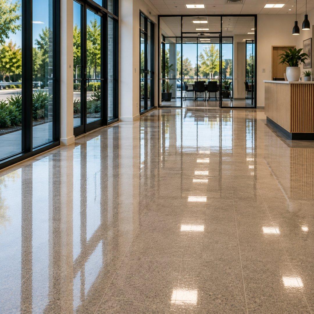 Stripped and polished vinyl floor